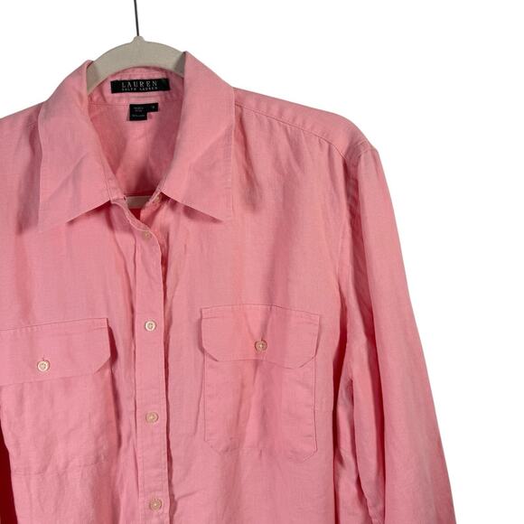 Lauren Ralph Lauren Pink Button Front Shirt 100% Linen Coastal Womens Plus 1x - Picture 2 of 5